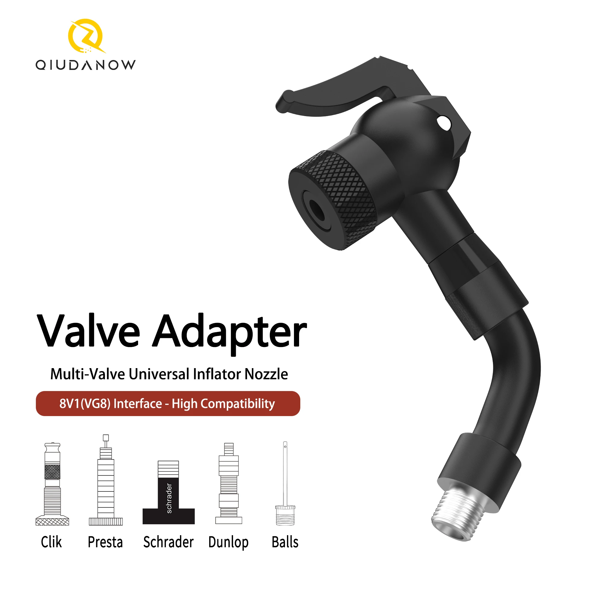 Universeller Fahrradpumpen-Düsenadapter 4-in-1 Universelle Ventilkompatibilität Clik/Schrader/Presta/Dunlop Ventil-Konverter für Luftpumpe