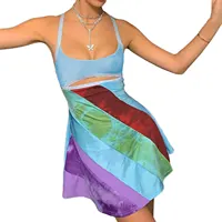 Robe trapèze décontractée à bretelles pour femmes, nouvelle collection 20224, mode, couleur contrastée, col en U, robe courte creuse 5