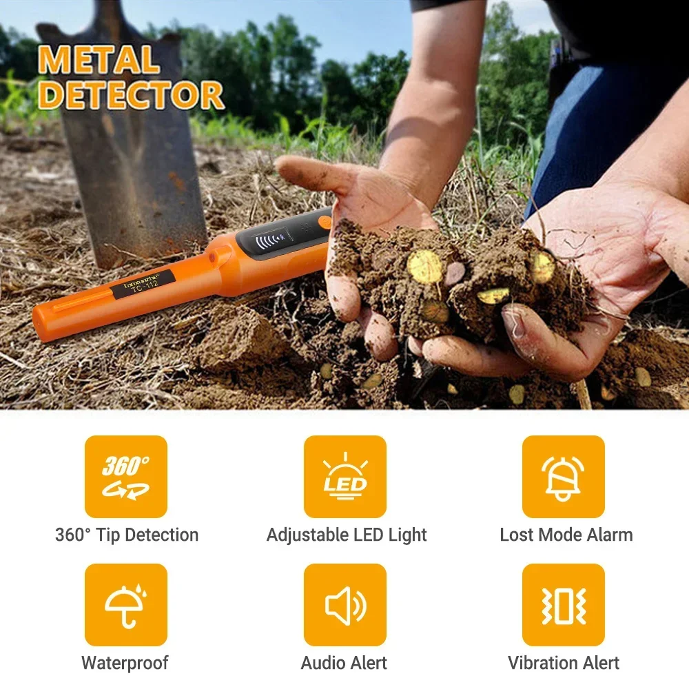 TC-112 كاشف المعادن المحمول 360 مسح متعدد الاتجاهات حساسية عالية فحص أمني مقاوم للماء وصيد الكنز