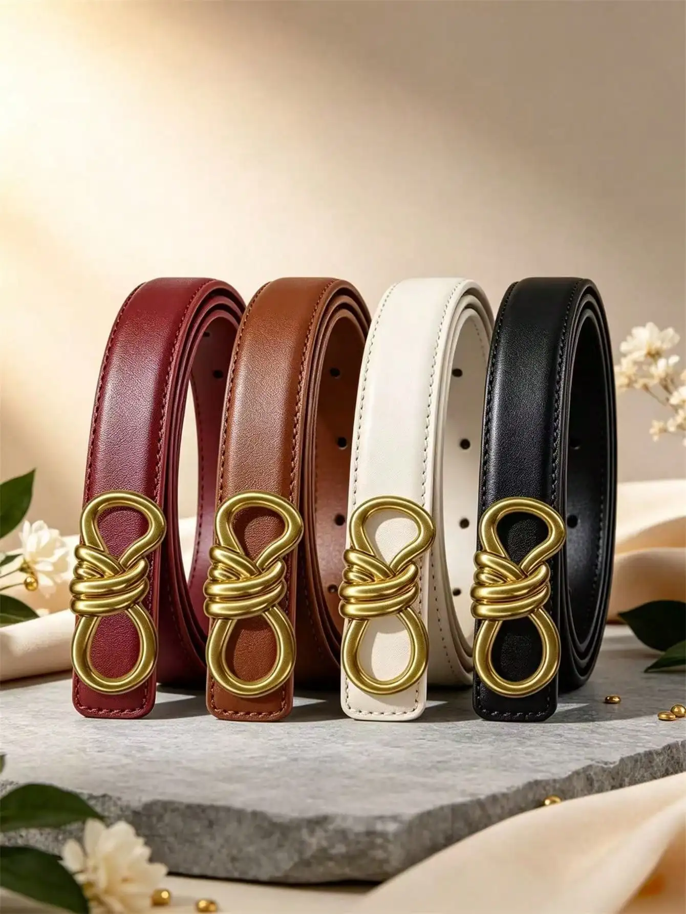 1pc Stylish Ladies' Belt, Made of High-Quality Leather Material, With a Golden Alloy Buckle, Can Be Matched with Pants and Skirt