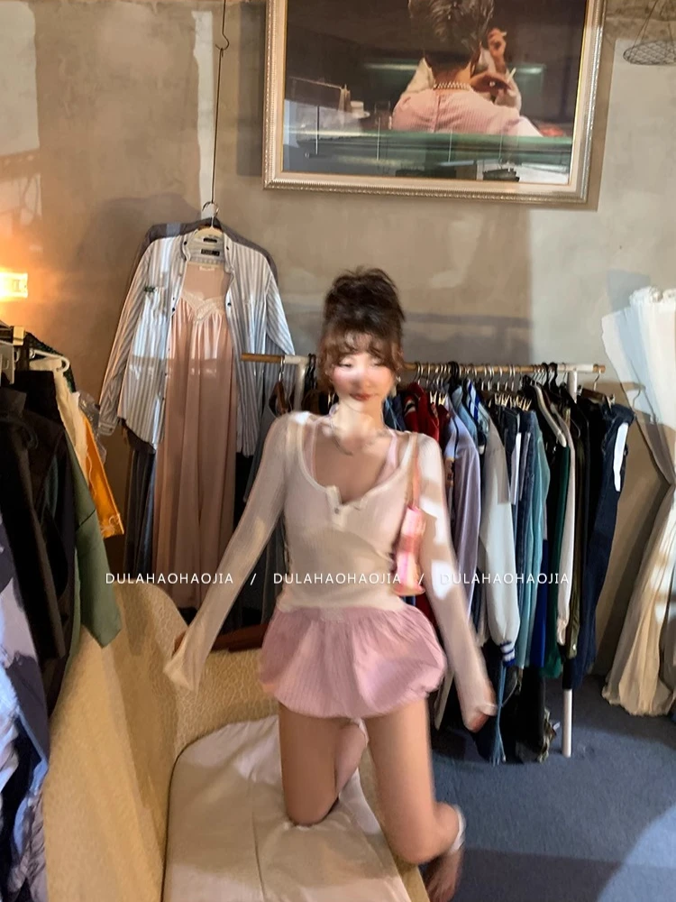 

‌ Женские балетные шорты-фонарики с низкой талией в вертикальную полоску, пышная юбка с цветочным принтом, повседневная универсальная мини-юбка в корейском стиле, летняя ‌