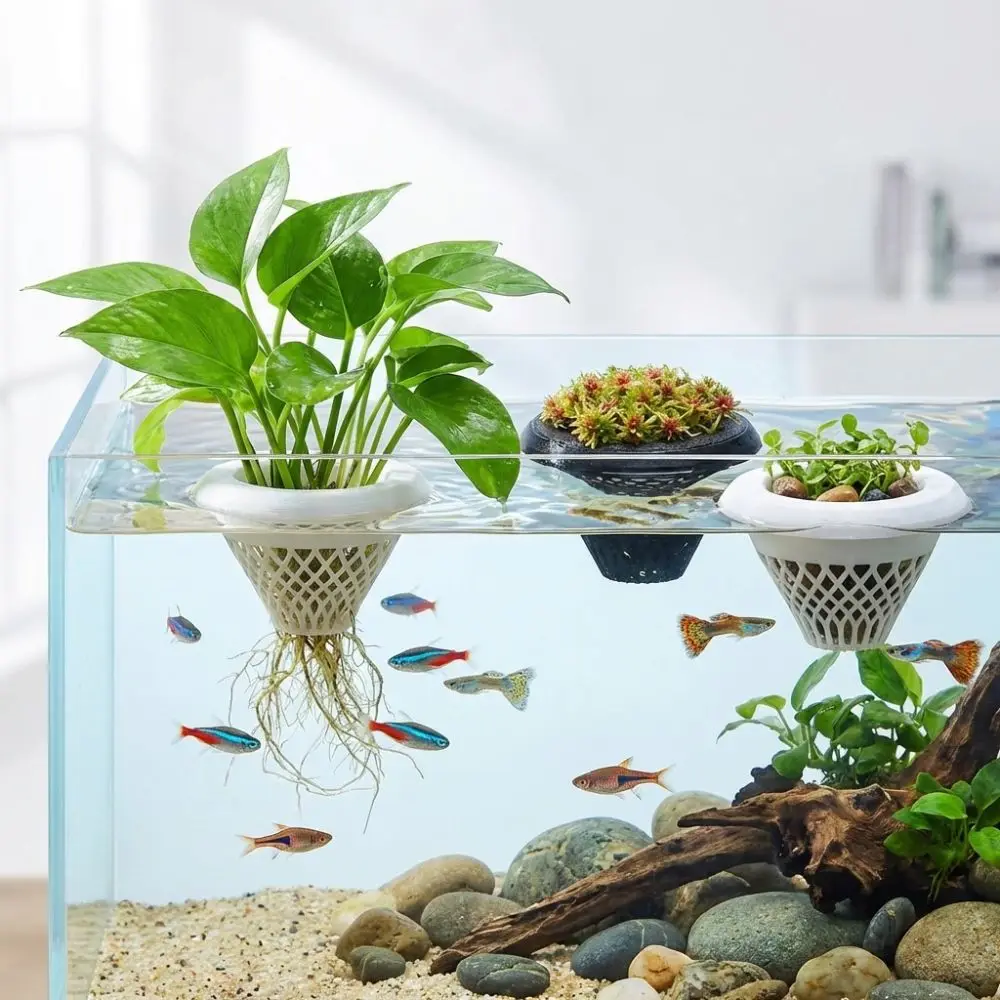 3D Printed Floating Aquarium Planting Basket Plastic Growing Pots Fish Plant Symbiosis Planter Decorative