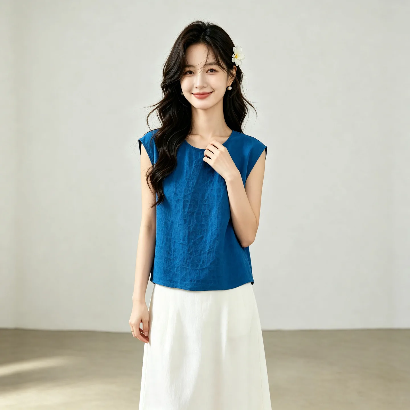 Winsleter-100%Real Silk Watered Gauze Elegant Vest, O Neck Craquelure, Women Retro Commute Loose Vest, 2026 Summer New T68102CC