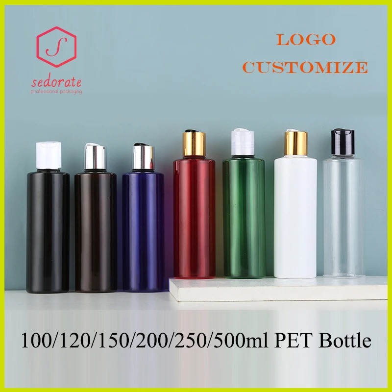 20pcs 100ml 120ml PET Bottle With Press Lid 150ml 200ml Lotion Refillable Bottles 250ml 500ml Empty Plastic Bottle Makeup QY3401