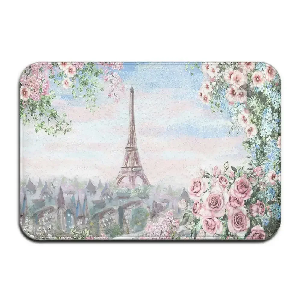 Oil Painting Tower Eiffel European City Landscape Area Rugs Non-Slip Floor Mat Doormats Home Runner Rug Carpet for Living Room