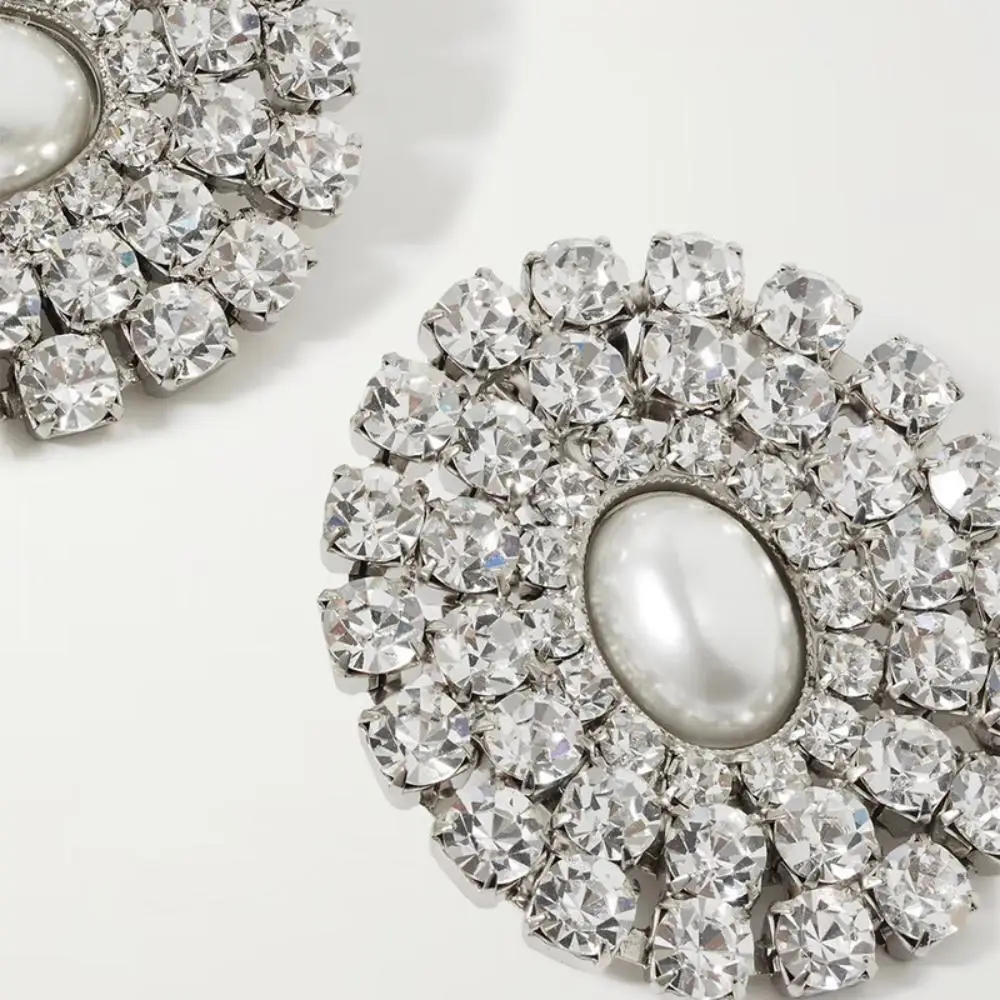 مشبك أذن مستدير من اللؤلؤ للنساء ، غير ثاقب ، مشابك أقراط من حجر الراين ، أنيقة ، تضمين ، بيان زفاف ، مجوهرات #4