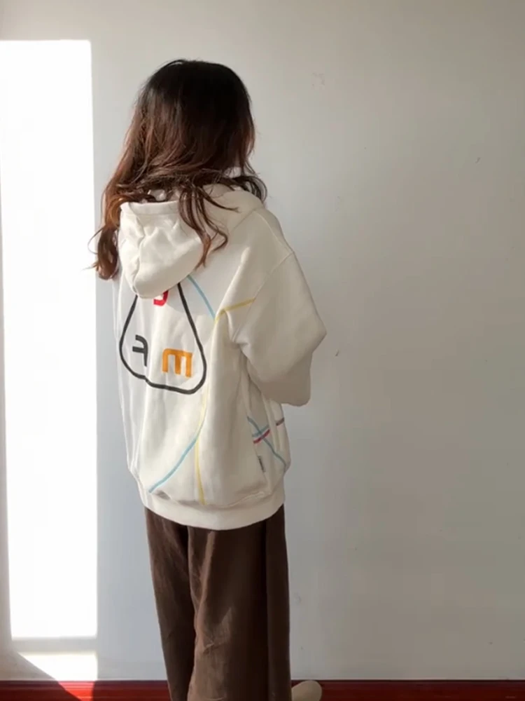 American sle thiened fce com capuz aberto cardigan feminino outono inverno zíper jaet casual confortável solto ajuste camisola