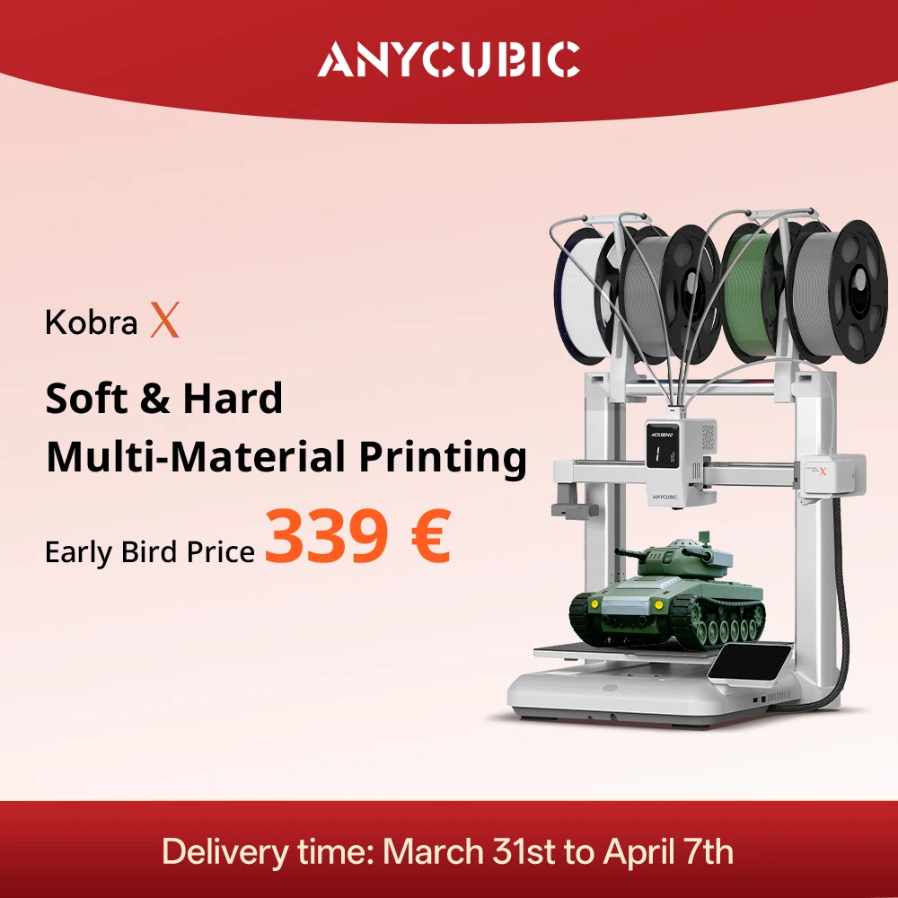 

НОВЫЙ 3D-принтер ANYCUBIC Kobra X для многоцветной печати, встроенный 4-цветный принтер для мягких и твердых материалов, максимальная скорость печати 600 мм/с