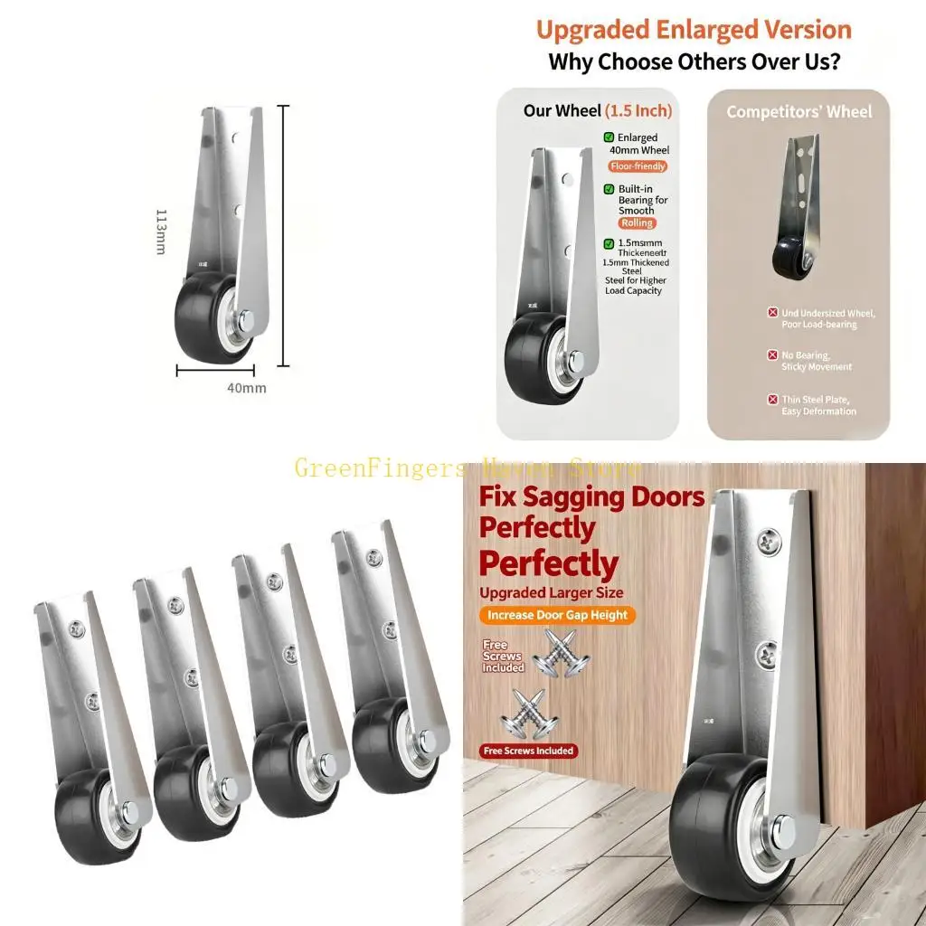 F68D Door Adjustment Lift Roller Hardware 4 Piece Set, Sliding Door Bottom Track Repair Part with Metal Roller Support for Wood
