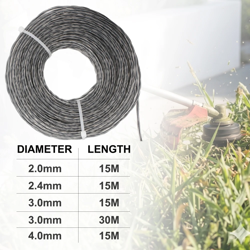 CMCP 2.0-4.0mm 15M 30M Spule Rasentrimmerfaden Nylon Quadratisch Verzogen Spiral-Mähfaden Rasenmäherkopf Zubehör – Detail 3