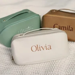 Bolsa de maquillaje personalizada de PU, bolso de cosméticos para mujer, nombre bordado personalizado, regalos de dama de honor, propuesta de regalo de cumpleaños para mejor amigo