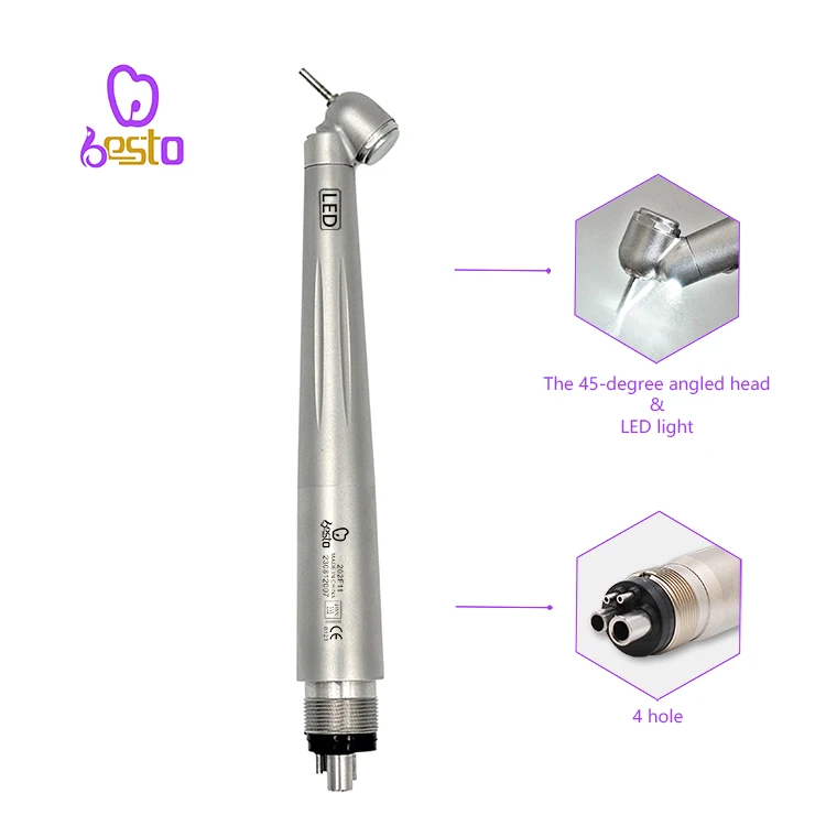 

den tal LED High Speed Handpiece 45 Degree den tal Surgical Air Turbine Stainless Steel 4 Holes for den tal Tip