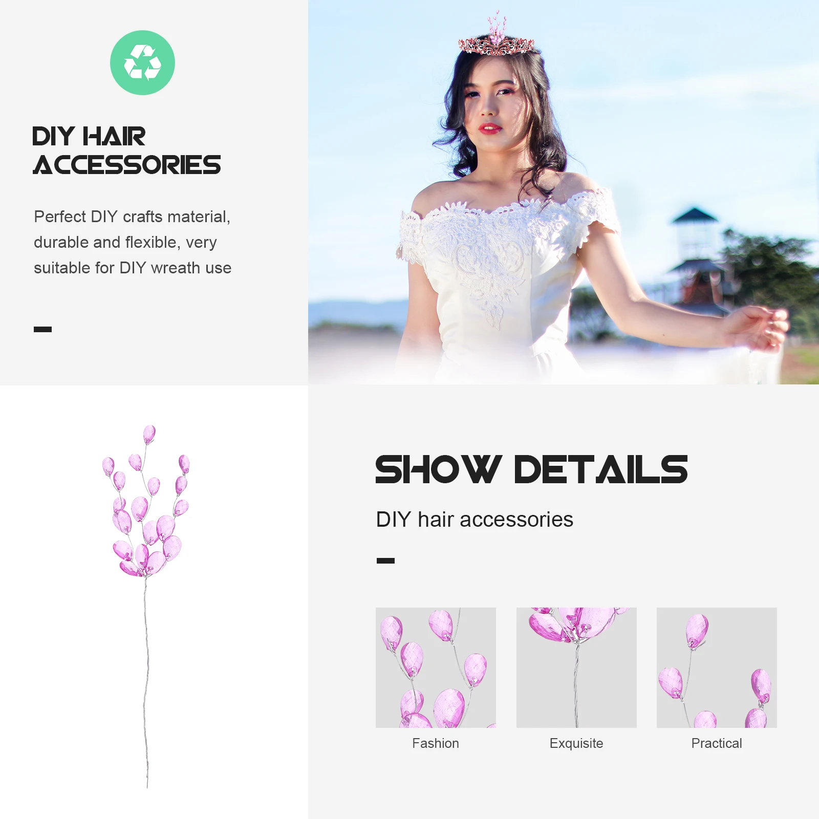 

Acrylic Flower Branch Artificial DIY Wreath Decor Wedding Party nament Simulated Stem H made Headdress Craft Material