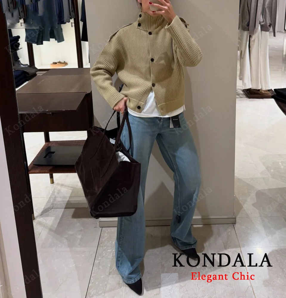 

KONDALA элегантный женский осенний вязаный свитер с воротником на пуговицах, кардиган, свитер, весна-осень 2022, модные офисные женские повседневные топы
