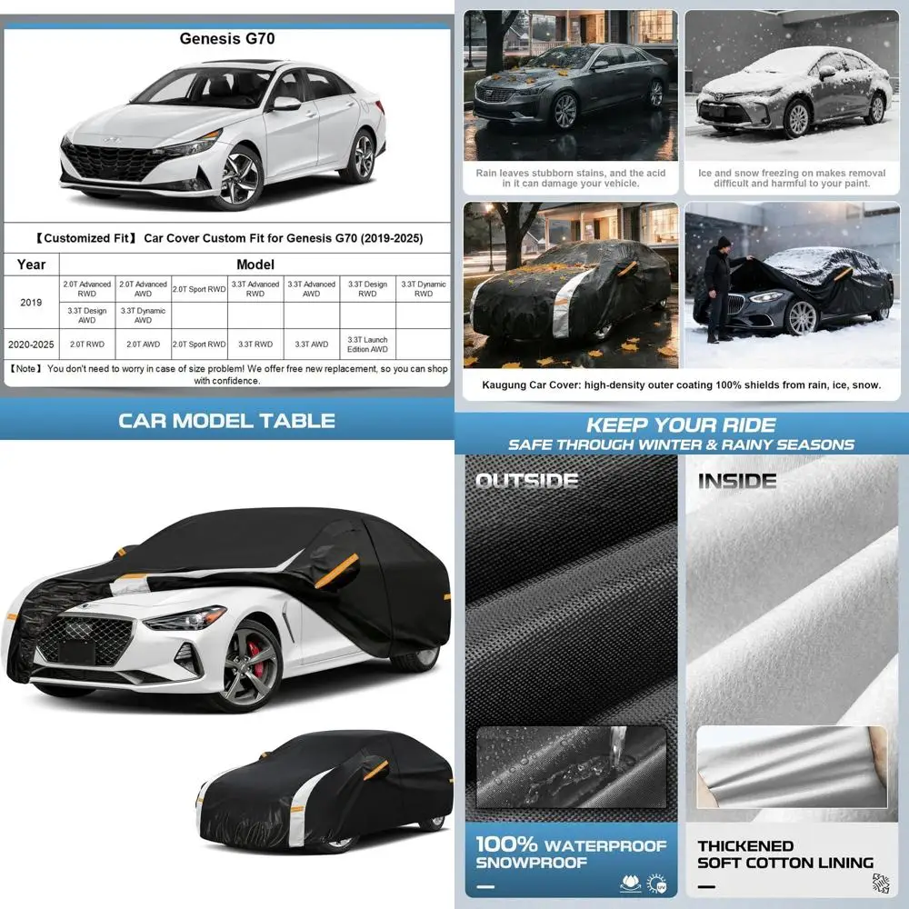 

10 Layers Car Cover for G70 (2017-2026), Waterproof Exterior Cover with Vents, Towel & Repair Patches, Protection from Rain, Sno