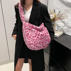 Faux Fur Messenger Bag Ladies Plush Crossbody Bag Vintage Female Handbags Large Capacity Leopard Print Women's Shoulder Bags