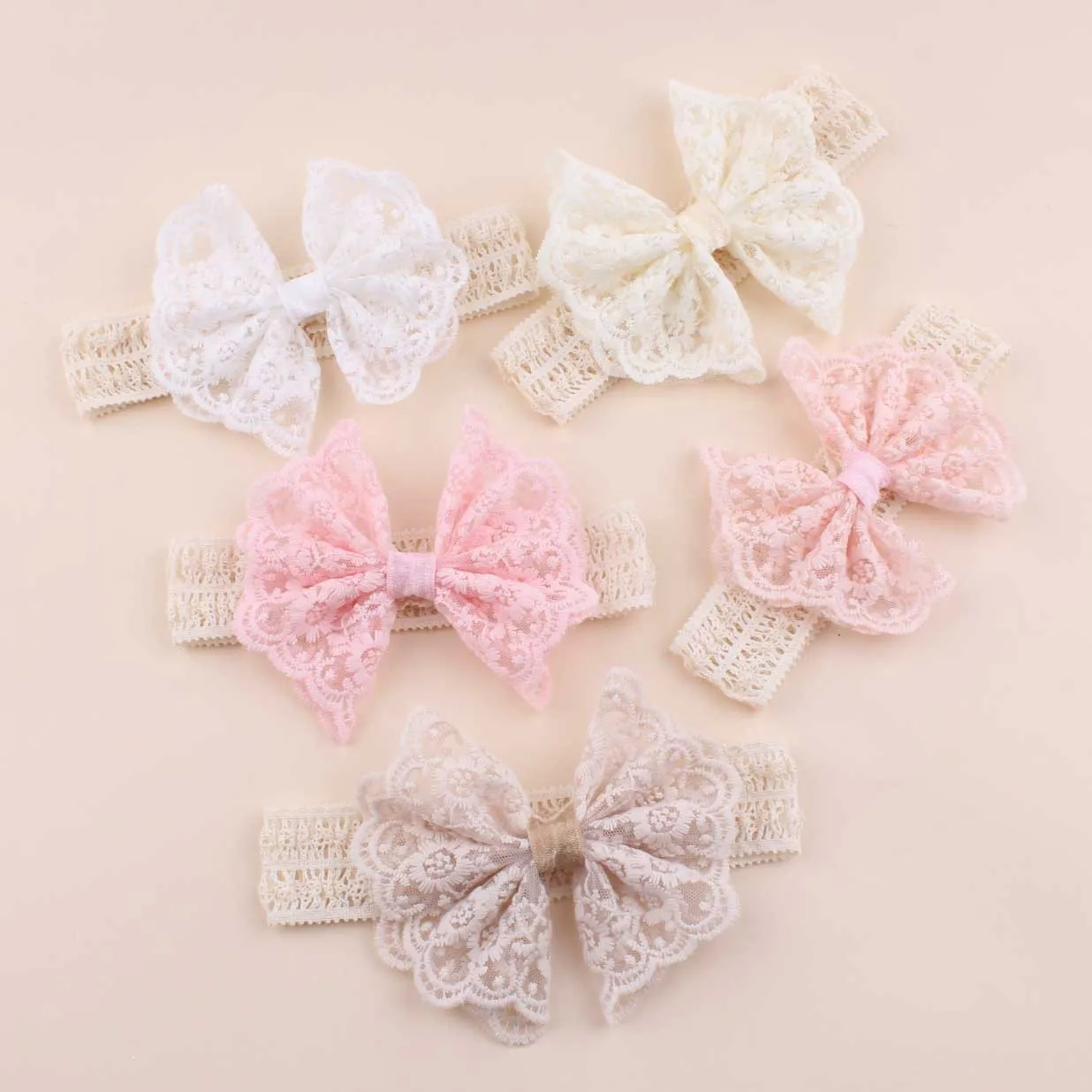 

5Pcs 0-6Y Lace Bow Newborn Headband Nylon Turban Little Girls Spring Summer Hair Accessories Baby Girls Bowknot Nylon Heabands