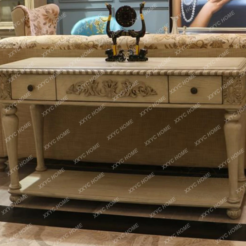 LX country light luxury retro simple old entrance table decorative cabinet solid wood carving flower sofa
