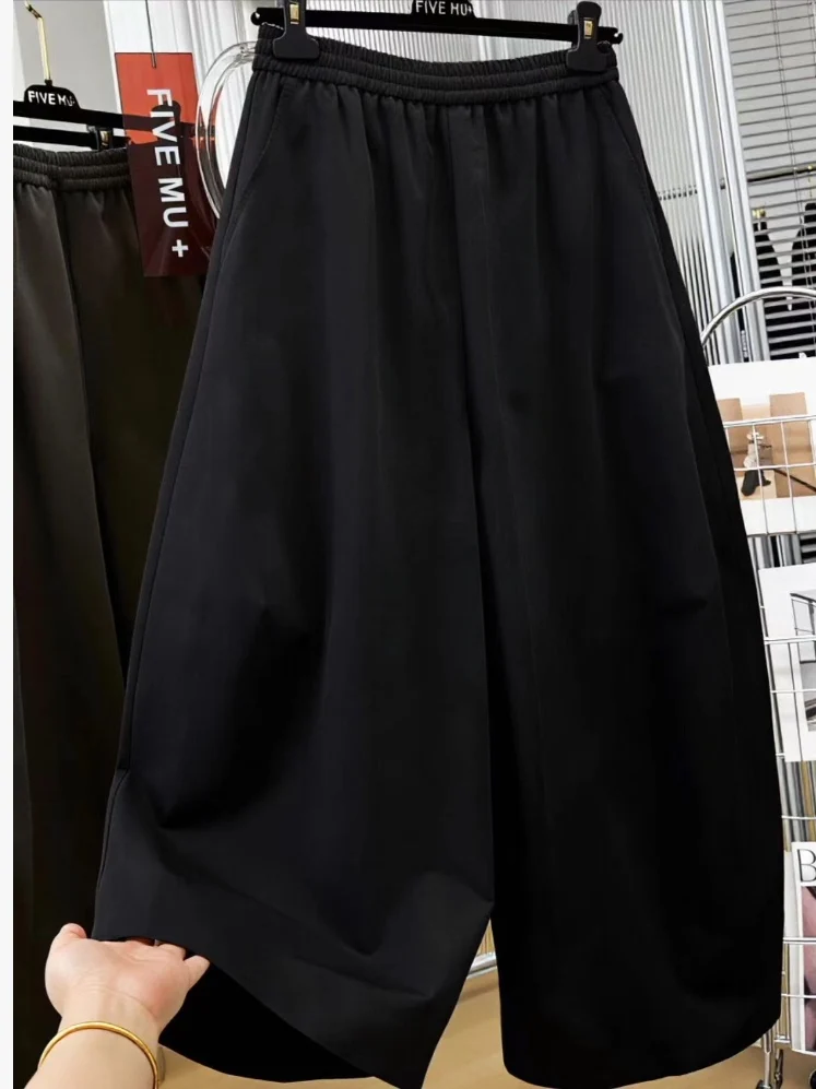 High Waist Black Korean Style Minimalist Knife Pants Summer 2026 Trendy Three-Dimensional Stiff Quick Dry Lazy Slim Balloon P...
