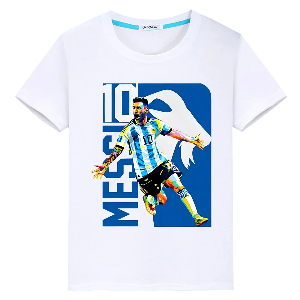 Football print 100%Cotton Cartoon T-shirt Casual Short Tops y2k one piece boy Kawaii messi avatar anime Tees kids clothes girls