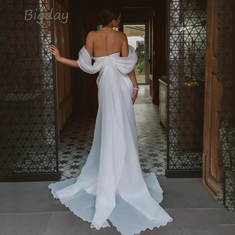 Elegant Sweetheart Mermaid Wedding Dress Women White Off The Shoulder Open Back Bridal Gown Train Vestidos De Novia Customized