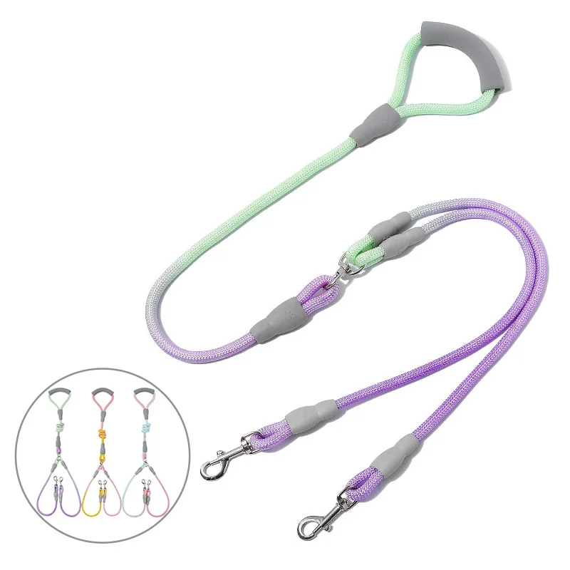 Gradient Color Dual Dog Leash Set - Tangle-Free Double Lead with Anti-Tangle Design for Walking Two Dogs