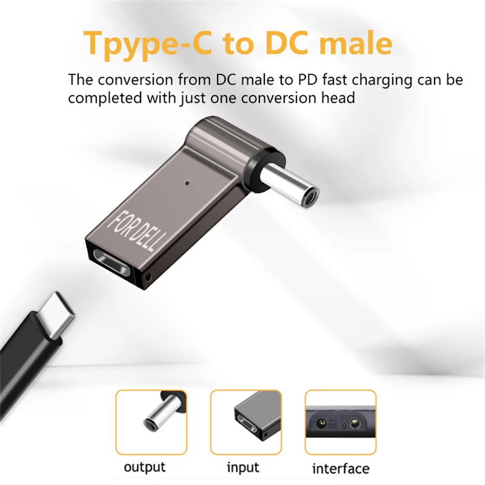 DC to Type C Femal 5.5/7.4 Zinc Alloy with Light Head Power Adapter for Dell /HP/ ASUS Laptops 100W 5A PD Converter Trigger Jack view 4