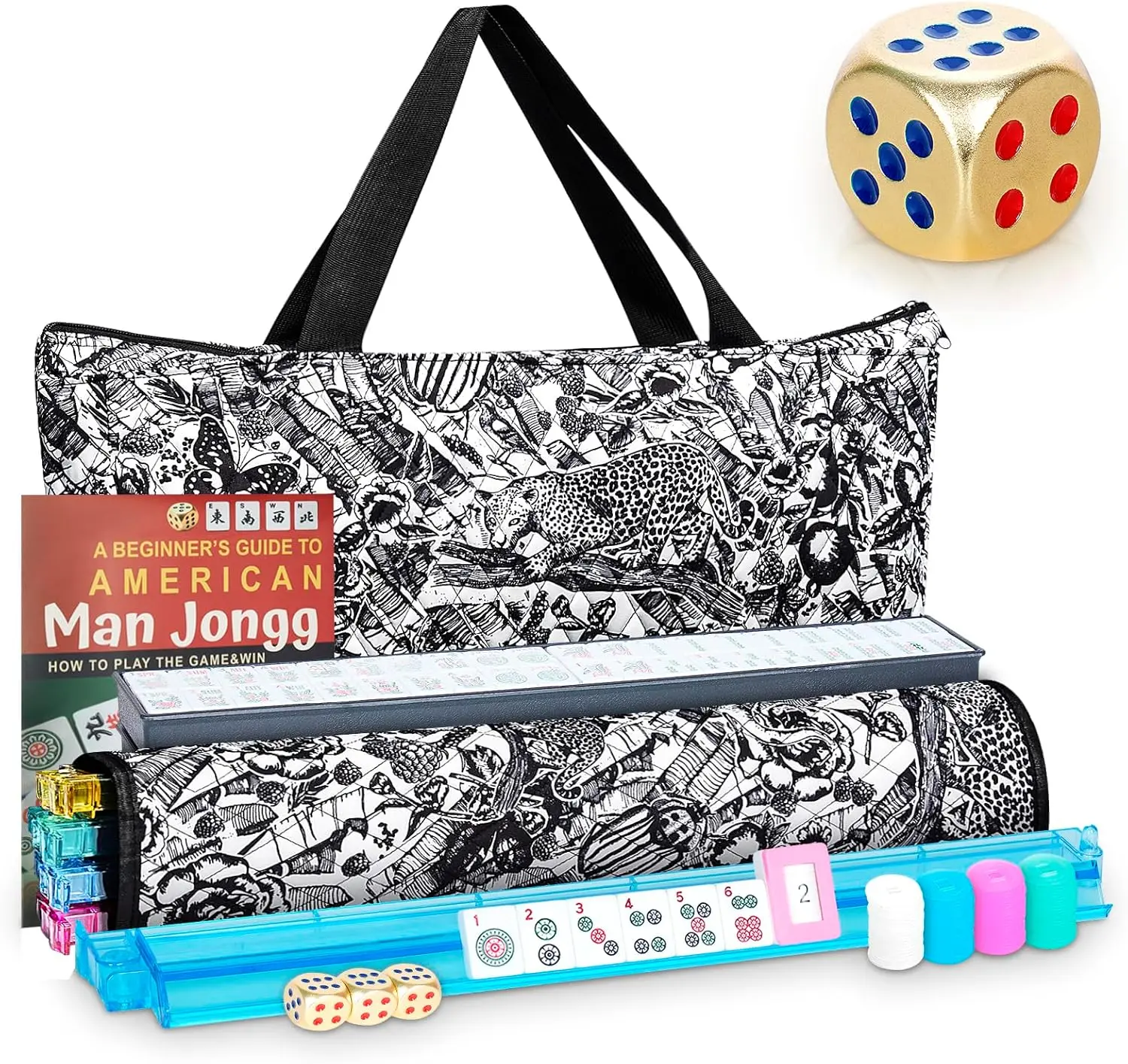 

American Mahjong Game Set with 166 Premium White Tiles, Metal Dices, and 4 All-in-One Racks