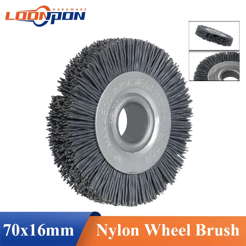 70mm Nylon roue brosse alésage 16mm pour meubles en bois métal meulage polissage abrasif fil brosse meuleuse 180 #