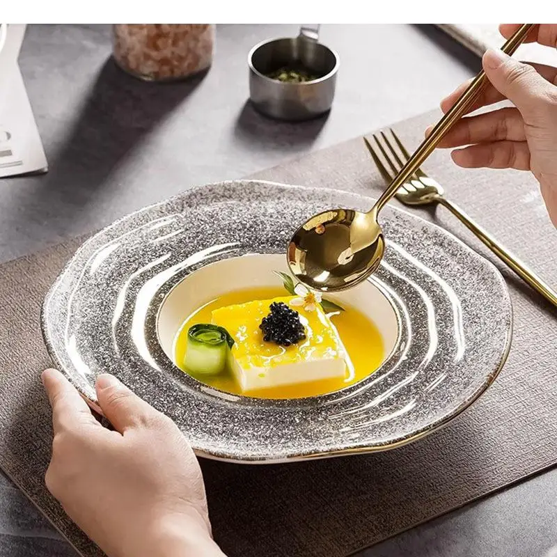 Irregular Ceramic Dinner Plate Restaurant Thick Soup Dessert Pasta Plates Salad Special Tableware