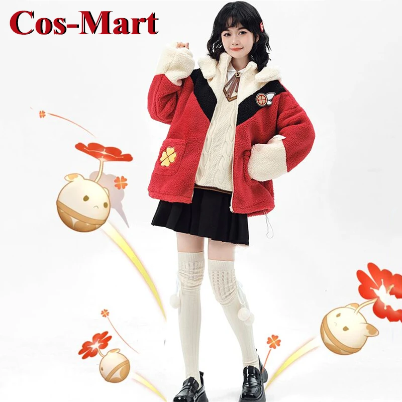 Cos-mart jogo genshin impacto klee cosplay traje adorável manter quente casaco de lã de cordeiro de pelúcia hoodie atividade festa role play roupas