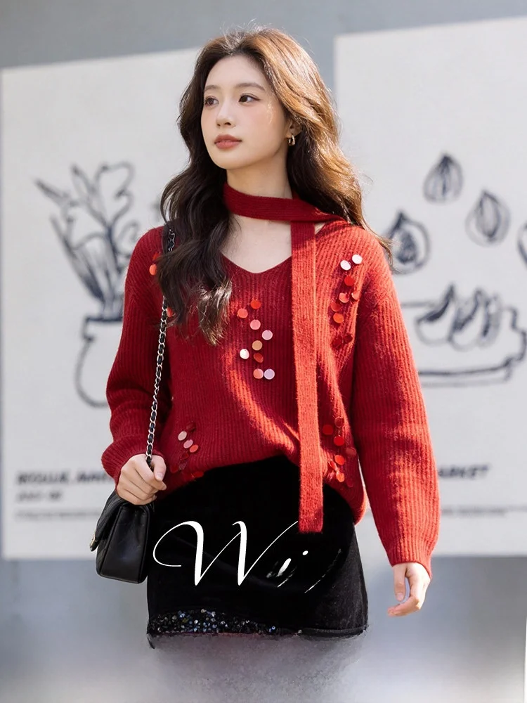 

Уникальный красивый женский модный комплект большого размера: свитер с V-образным вырезом и длинными рукавами, юбка А-силуэта с высокой талией, весна 2026, для повседневной носки