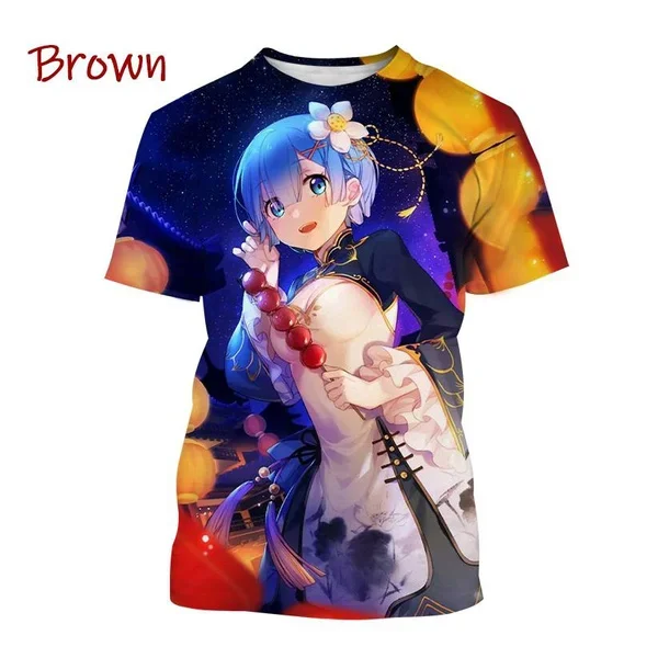 New Re:Zero Rem 3D Printed T-Shirt Personality Trend Anime Short Sleeve Fashion Classic Anime Unisex Street Top