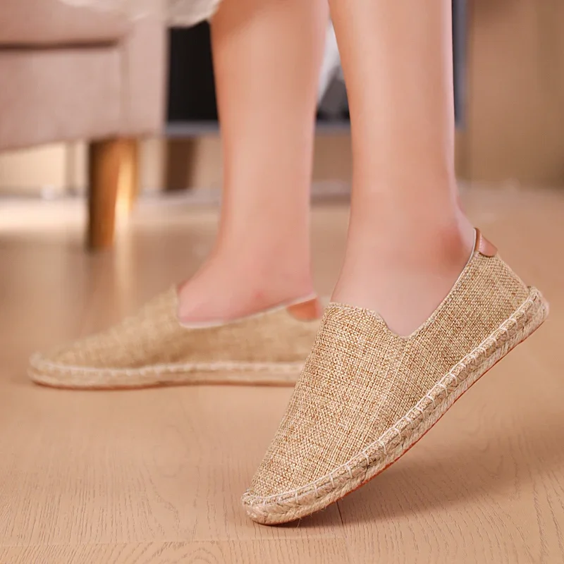 Espadrilles Women Shoes Patchwork Slip on Summer Shoes Men Loafers Breathable Canvas Shoes Jute Wrapped Shoes Unisex Outwear