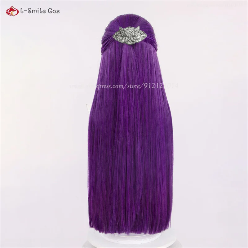 Peruca longa reta Anime Fern Cosplay para mulheres, resistente ao calor, cabelo sintético, dramatização, estilo fácil, roxo profundo, boné