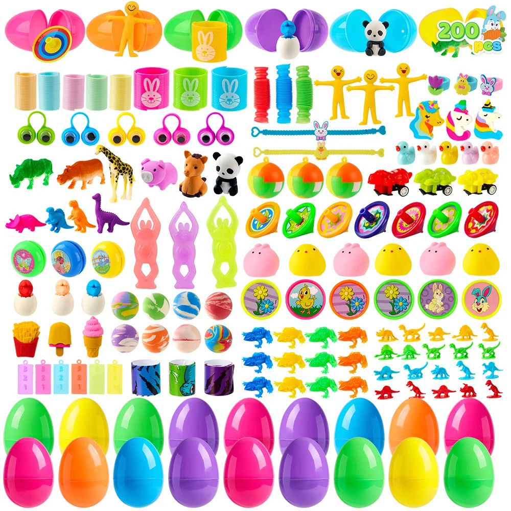 

Joyfy 200 PCS Prefilled Easter Eggs with Assorted Toys for Easter Egg Hunt Basket Stuffers Fillers Party Favors