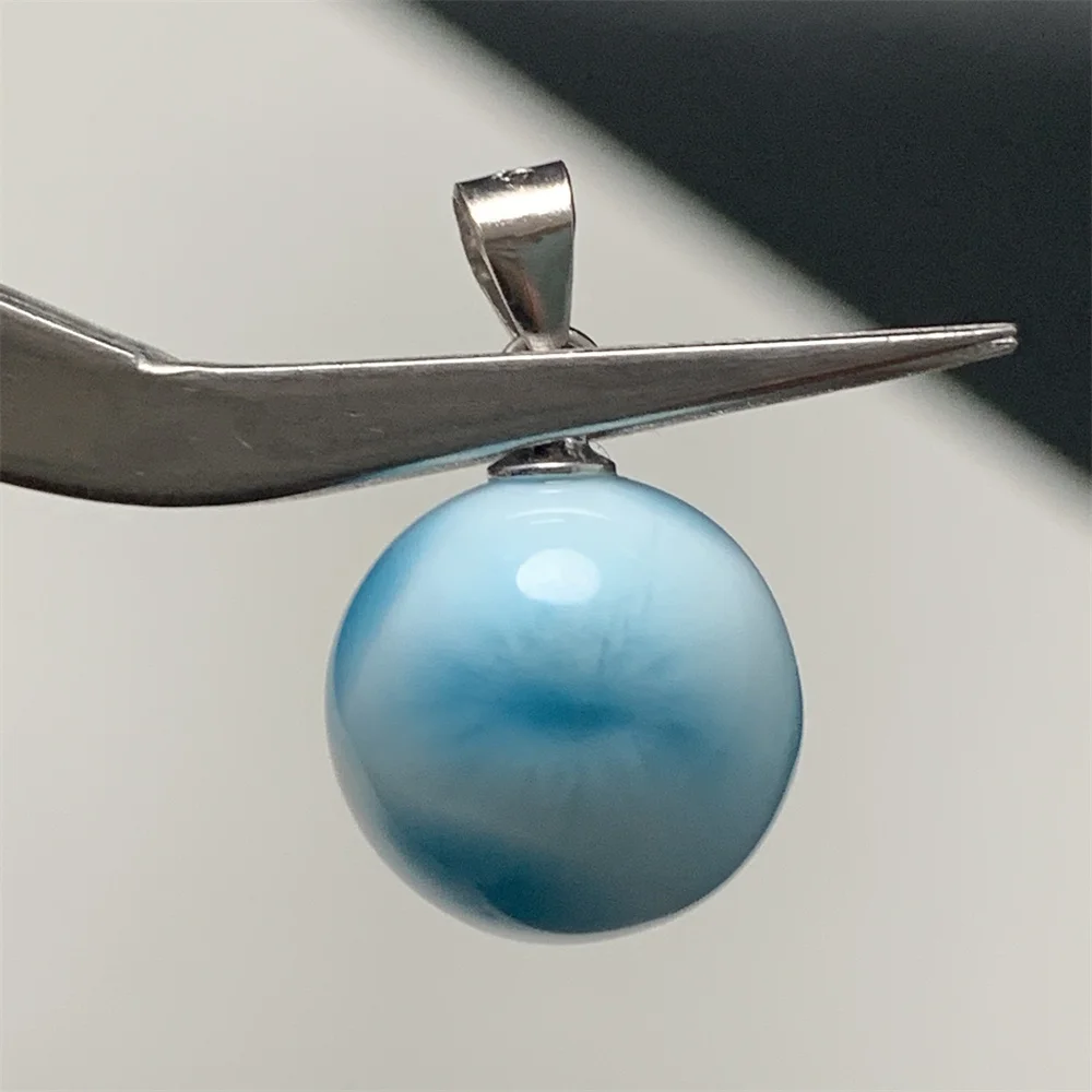 Blue Beans Novel Trying Natural Larimar Balls Necklaces Women MINI Tortoisesh Balls Icy Blue Larimar Beads 925 Sterling Silver