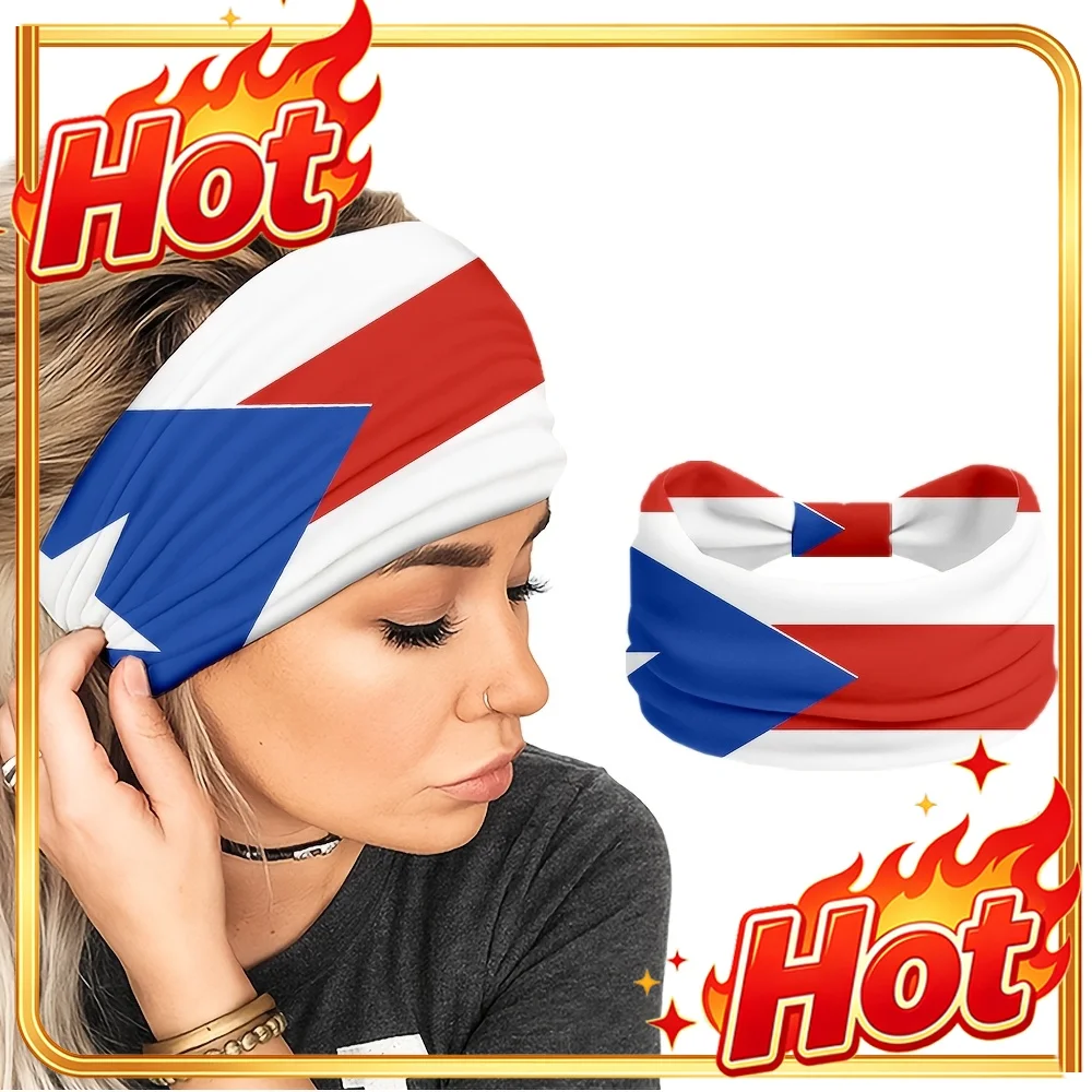 Custom 1pc Hair Band, Puerto Rican Flag Pattern Fashionable Lightweight Headband, Sports Headband, Bowknot Design, Valentine'S