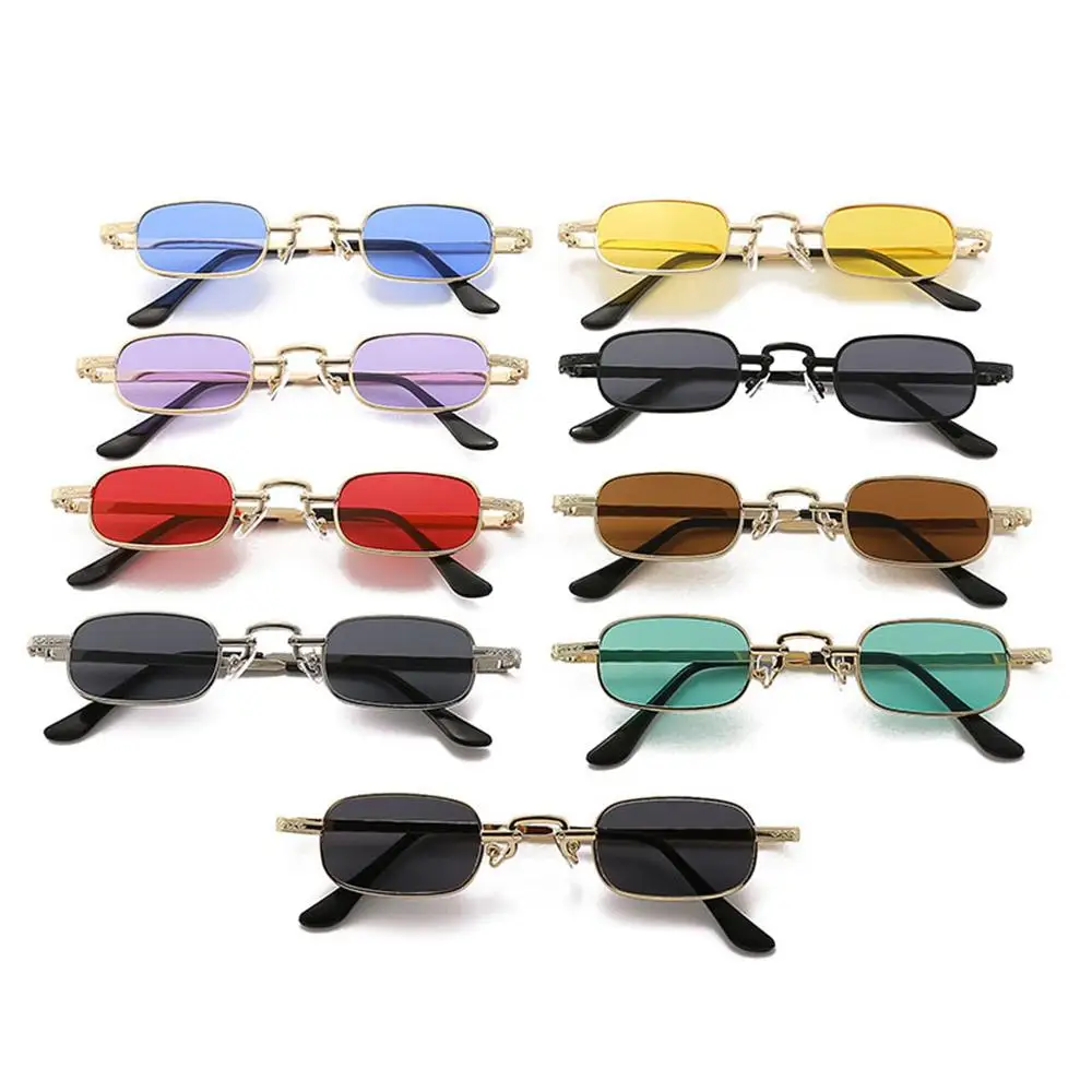 Small Rectangle Sunglasses for Women Men, Retro Metal Frame Punk Sun Glasses Vintage Travel Shades UV400 Protection