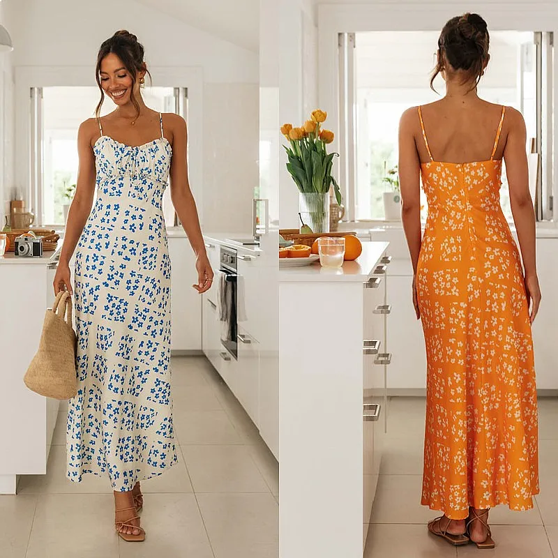 V Neck Backless Print Maxi Dress Sleeveless Bodycon Long Dresses Spring Summer Women Fashion Party Club Vacation Outfit