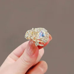 Shining Temperament Ginkgo Leaf Hairpin Crystal Forehead Broken Hair Small Grabber Side Bangs Clip Alloy Hairpin for Women