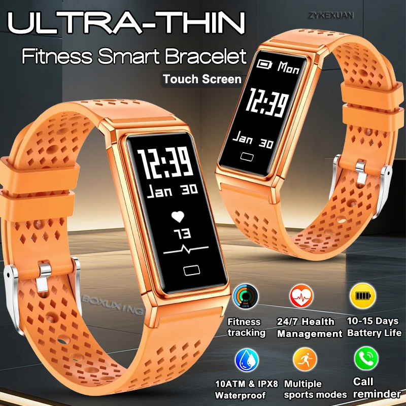 New Smart Bracelet Health Monitor Fitness Tracker 10ATM Waterproof Sports Pedometer Call Reminder Smartwatch Band For Men Women