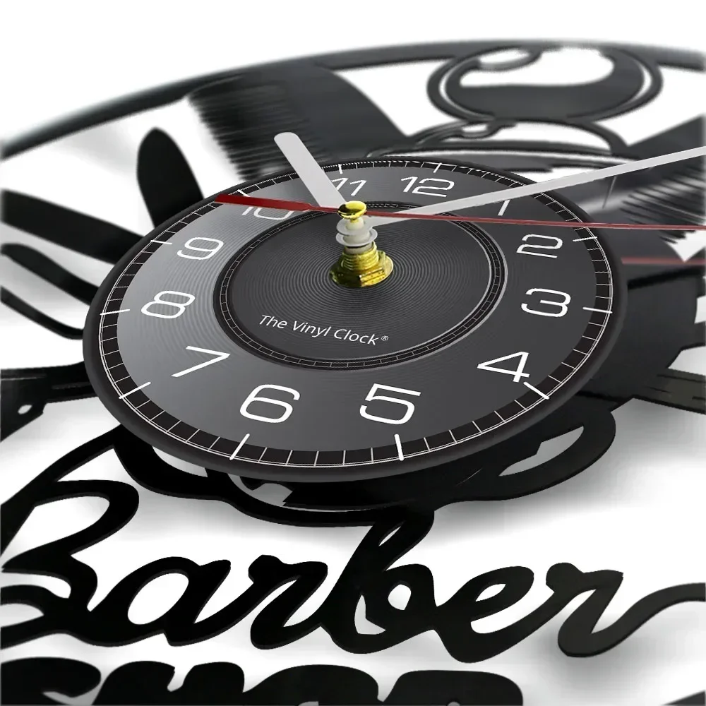 Barber Shop Tools Vintage Design Illuminated Wall Clock Hair Salon Lamp Razor Scissors Comb Vinyl LP Record Wall Watch Artwork