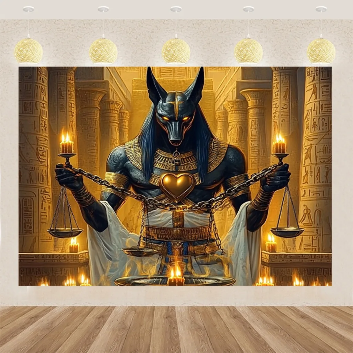 Große Wandteppiche mit Anubis-Statue im ägyptischen Stil – Langlebiger altägyptischer Hintergrundstoff mit Anubis-Motiv – Detail 1
