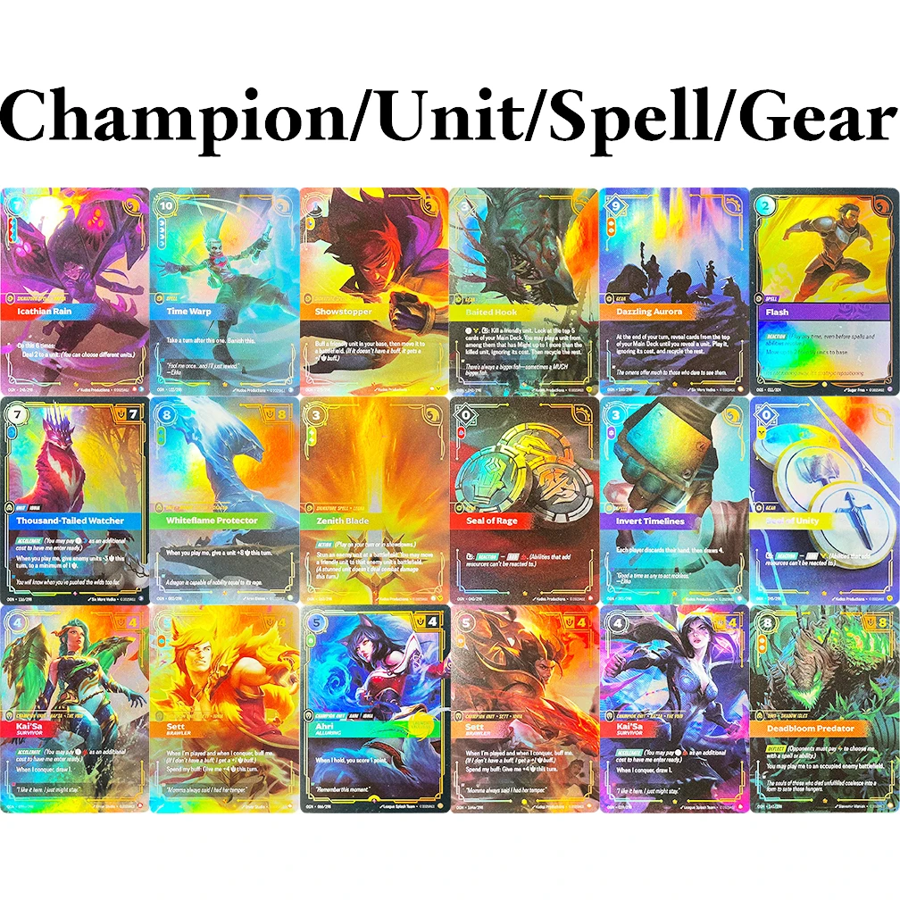 

Riftbound DIY Champion/Unit/Spell/Gear Game card Anim Textured Foil Card Thousand-Tailed Watcher Ahri ALLURING Kai'Sa Time Warp