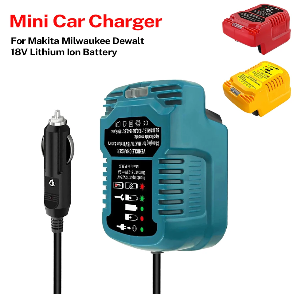 

Vehicle Portable Charger for Makita/Dewalt/Milwaukee 18V Lithium Battery Cigarette Lighter Plug 2A Mini Compact Charger