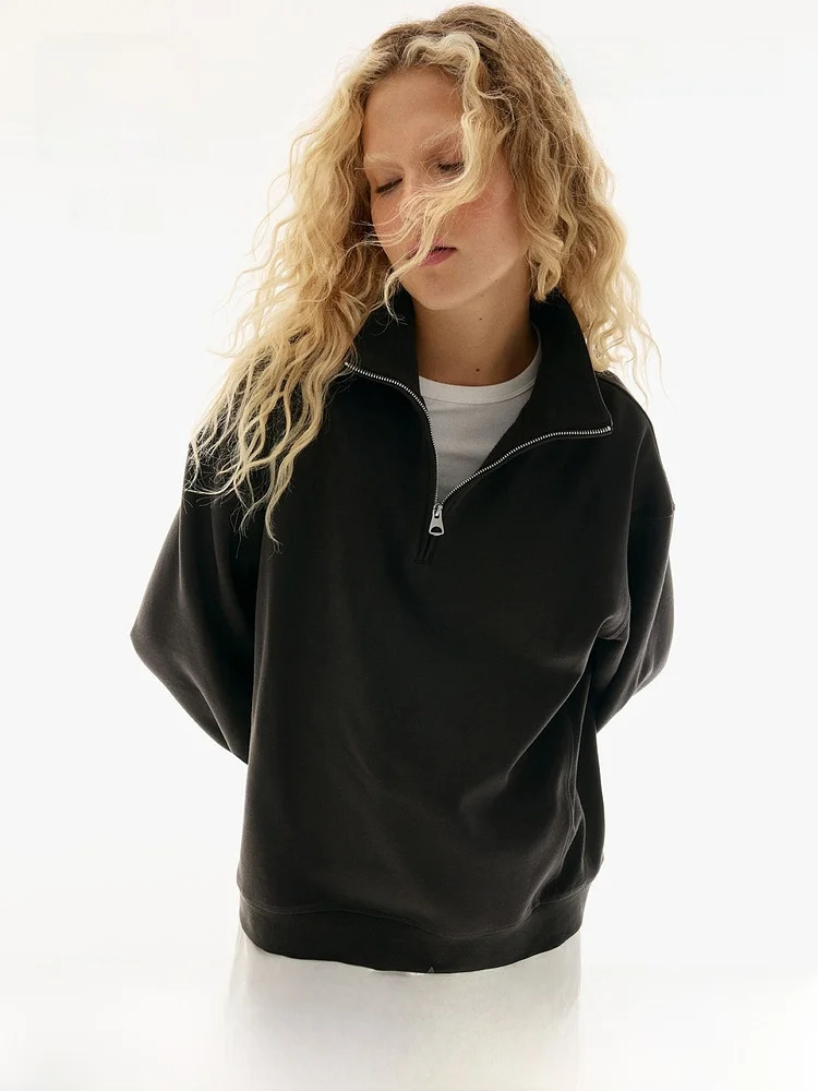 

Loose Long Sleeve Women's Hoodie American Style Base Layer Shirt Zip up Top H&M 1301318 Autumn 2025 Other Material 100%