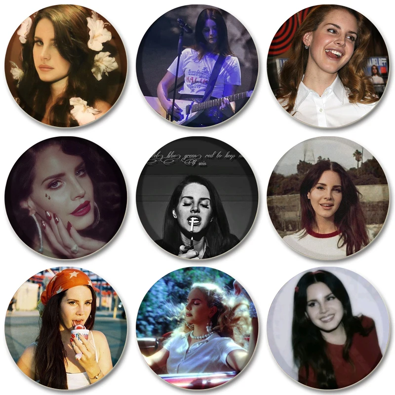 

58mm Singer Lana Del Rey Round Icon Brooch Tinplate Lapel Pins for Clothing Accessories Jewelry Cartoon Badges Collect Fans Gift