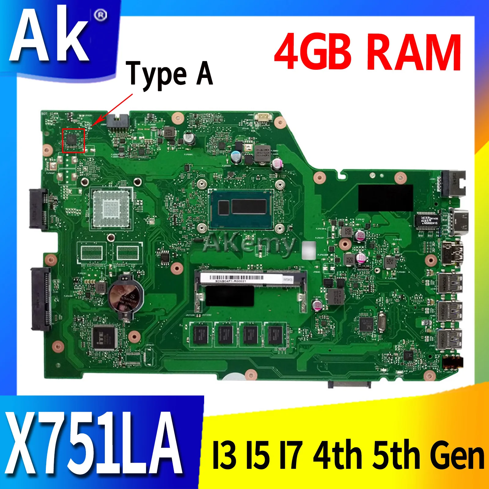 Placa base X751LA para ordenador portátil, tarjeta madre para Asus X751LA, X751LAB, X751LD, X751L, X751