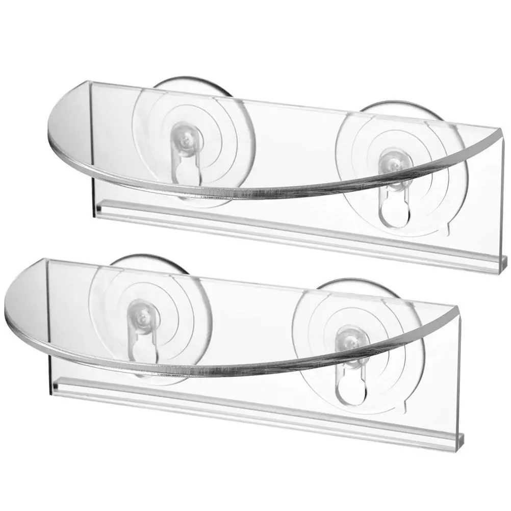 2 Pcs Suction Cup Floating Shelves For Plants Flower Shelf Clear Window Bonsai Stands Load-Bearing Bracket Acrylic Window Shelf